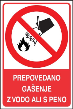 Prepovedano gašenje z vodo ali s peno