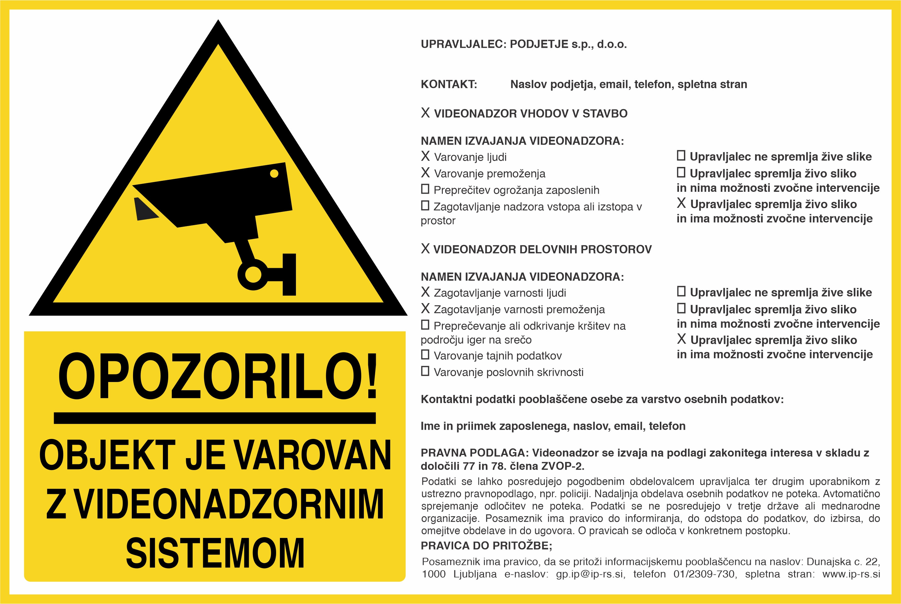 Varovano z video nadzorom 77. in 78. člen ZVOP-2 personalizirana