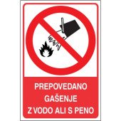 Prepovedano gašenje z vodo ali s peno