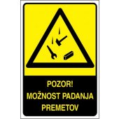 Pozor! Možnost padanja premetov