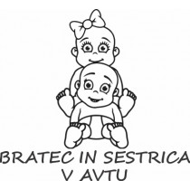 Nalepka Bratec in sestrica v avtu T0066