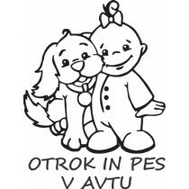 Nalepka Otrok in pes v avtu T0052